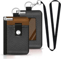 Minimalist RFID Blocking Small Wallet with ID Window,WaterResistant Zip Id Case Wallet with Lanyard Keychain for Cards,Cash,Travel,Women,Men（Drak Grey/Brown）