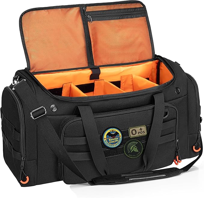 DSLEAF Tactical Sneaker Duffle Bag for 4 Pairs of Shoes, Sneaker Travel Bag with 3 Adjustable Dividers with Multiple Pockets, Detachable Shoulder and TSA Carry-on Approved Size