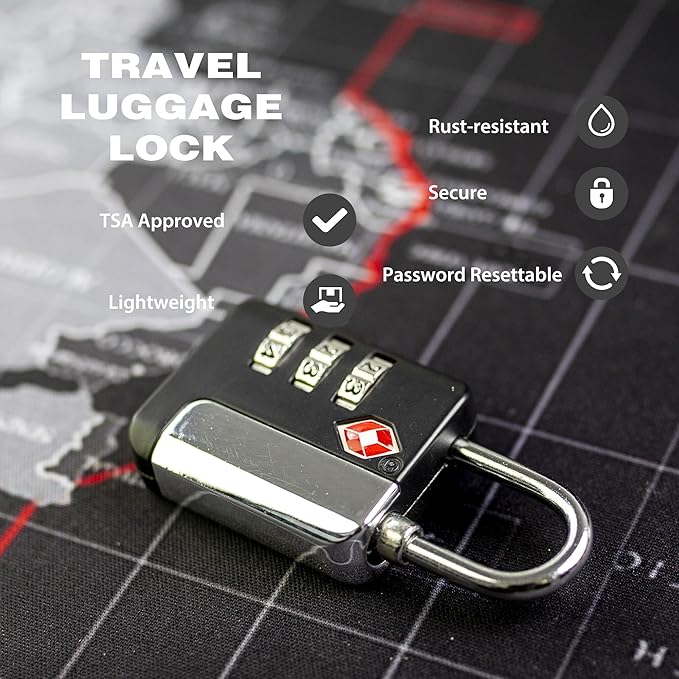 TSA Locks for Luggage, Small Combination Lock for Locker, 3 Digit Padlock Combination, TSA Approved Combo Padlocks for Gym Locker, Travel Suitcase, Gun Case, Storage Box (Black)