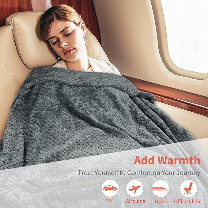 Tirrinia Travel Blanket Compact with Bag, Soft Lightweight Wearable Blanket with Foot Pockets, Airplane Travel Essential Gift