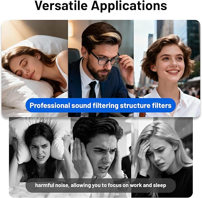 Ear Plugs for Sleeping 32dB Noise Cancelling Earplugs for Noise Reduction & Sleep, Reusable Travel, Work, Focus & Concert, Ultra Soft with 4 Pairs of Ear Tips & a Portable Case (Black, One Size)