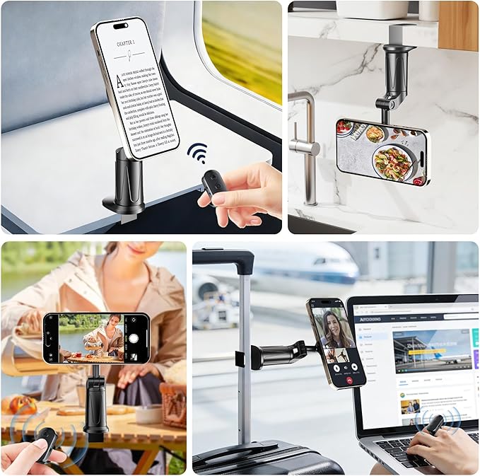 Magnetic Airplane Phone Holder with Page Turner, Plane Phone Stand for Travel Essentials, Handsfree for Flight Smartphone Mount Compatible with iPhone 17/16/15/14/13/12 & Android.