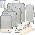 BAGAIL 6 Set Lightweight Compression Packing Cubes with Packing List, Anti-Tearing Expandable Organizer Bags for Travel, Beige