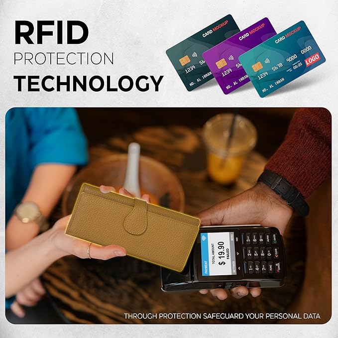 Real Leather Women Wallet Leather with RFID Blocking -Trifold Card Holder Designer Ladies Clutch with ID Window Wallets