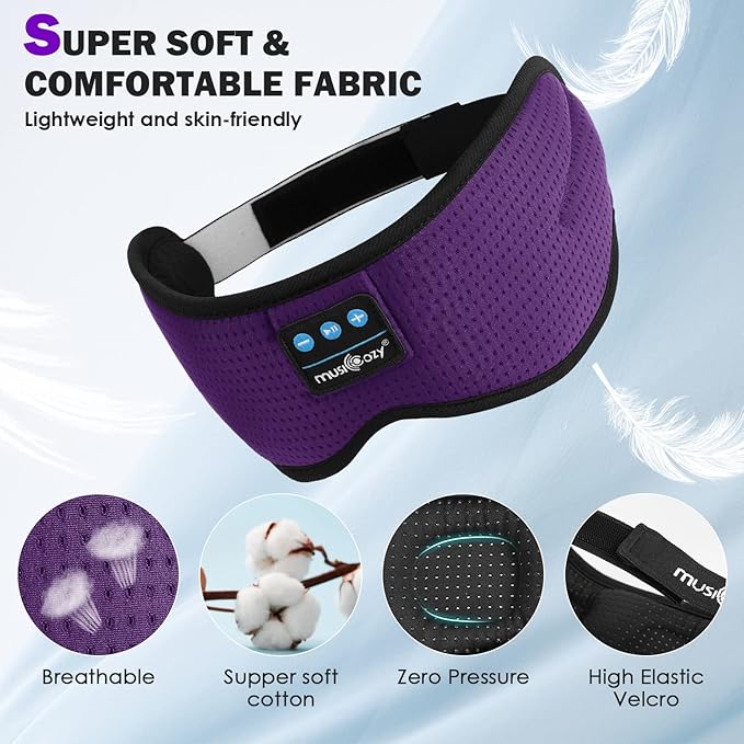 MUSICOZY Sleep Headphones, Bluetooth 5.4 Sleep Mask Headband Headphones Sleeping Eye Mask, Wireless Music Earbuds Earphones with HD Stereo Speakers Cool Gadgets Gifts (Lavender Purple)