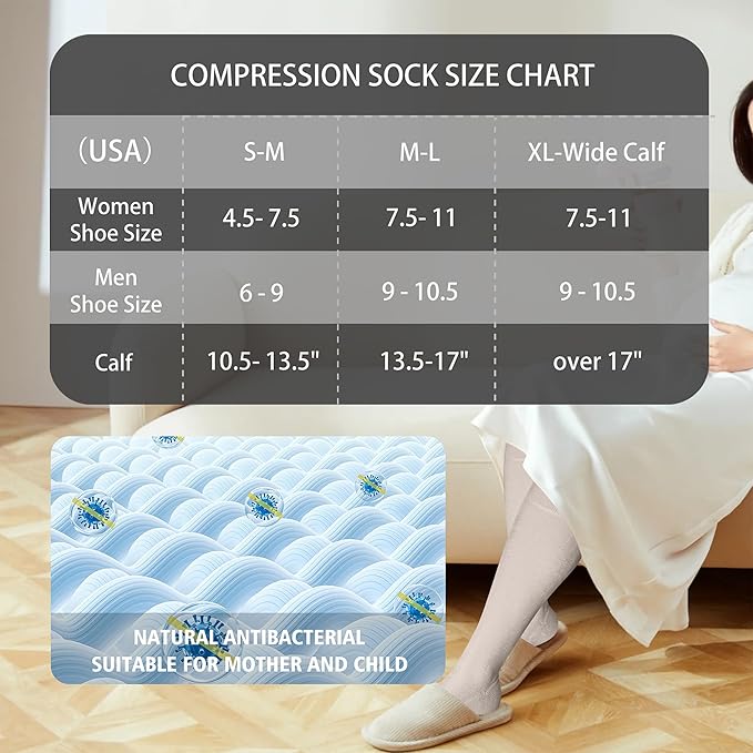 LEVSOX Cotton Compression Socks for Women&Men 20-30mmHg Knee High Cute Support Sock for Nurses Pregnancy Travel