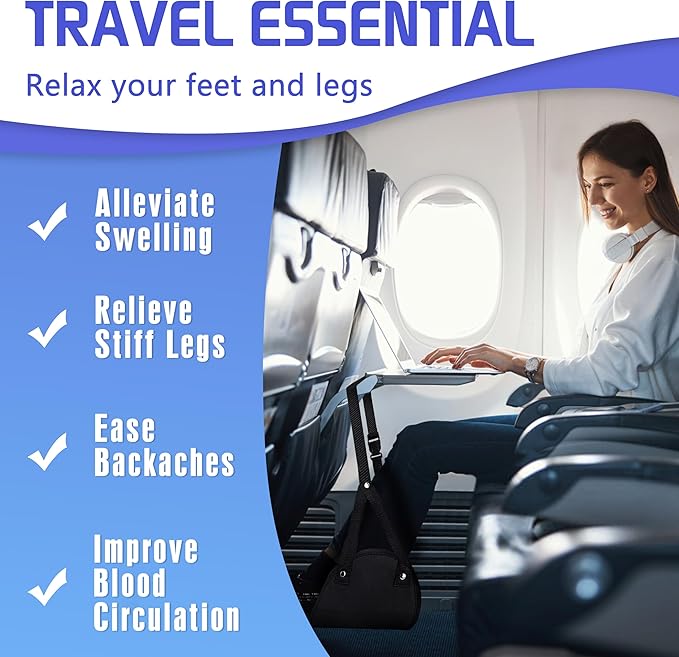 2-Pack Airplane Foot Hammock for Plane Travel - Travel Essentials Length Adjustable Airplane Foot Rest Under Desk -Long Flight Must Haves