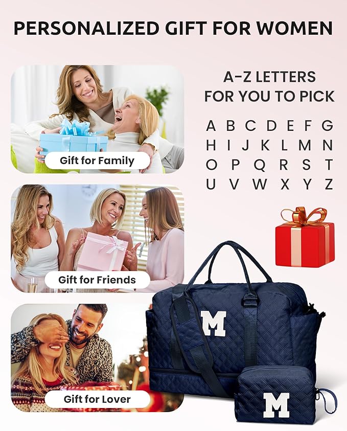 Birthday Gifts for 6-13 Year Old Girls - Personalized Duffle Travel Bags, Monogram Overnight Bags with Makeup Bag Gifts for Family (Letter Z)