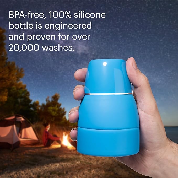 Brondell GoSpa Travel Bidet – Portable Peri Bottle for Postpartum & Perineal Care, 500ml Handheld Bidet with Angled Nozzle, Collapsible Design, Nozzle Storage & Travel Bag, Blue
