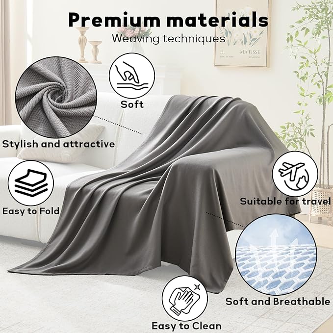 Travel Blanket Airplane - Ultra Soft & Lightweight Knit Design Compact Airplane Blanket,53x72 Inch,Stylish Travel Shawl Wraps for Flights,Office,Home Use,Travel Essentials & Gifts (Grey)