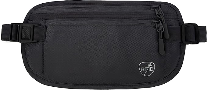 SUPACOOL Money Belt, Hidden Travel Wallet for Passport, RFID Blocking Passport Pouch, Passport Holder for Travel, Undercover Fanny Pack(Black)