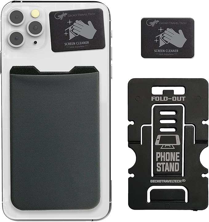 Phone Wallet - Adhesive Card Holder - Cell Phone Pouch - Stick on Lycra Pocket by Gecko - Carry Credit Cards and Cash