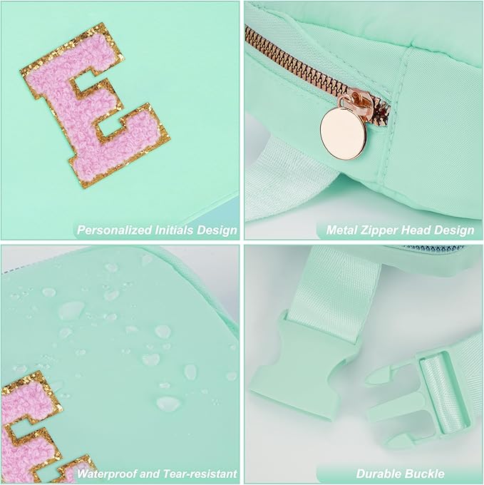 Uygafly Belt Bag Fanny Pack Crossbody Bags with Initials Letter Patch Cute Stuff Birthday Gifts for Teenager Girls Trendy Stuff for Teens | Light Green,E