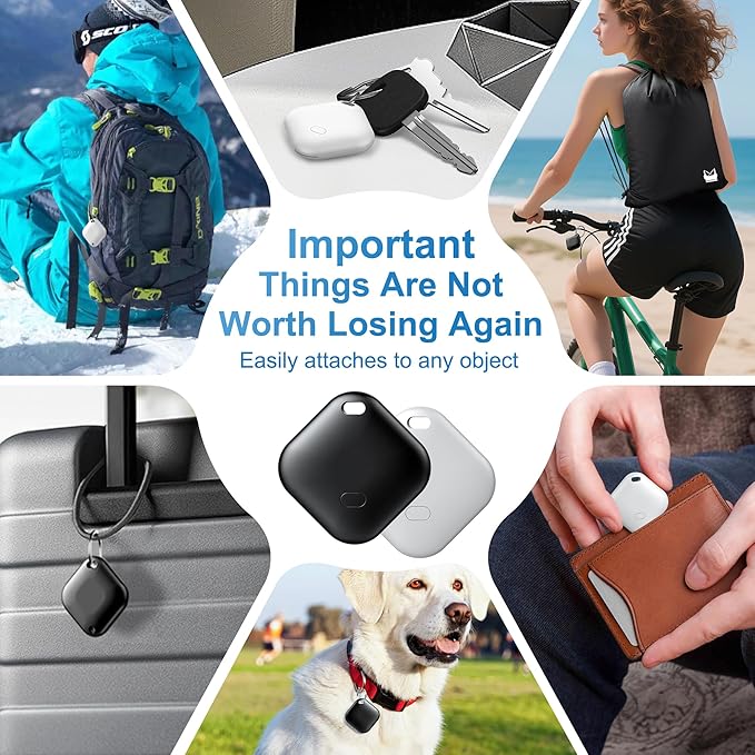 Tracker Tag for Android, Luggage Tracker with Case, Works via Google Find Hub App, Bluetooth Tracker Item Finder for Key, Backpack, Travel and Commute (2 Black 2 White, 4 Pack) (4 White)