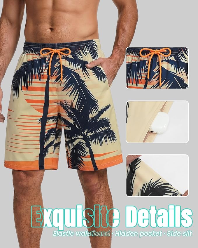 Men Swim Trunks 9 Inch with Mesh Lining Breathable Quick Dry Drawstring Pockets for Summer Beach Pool Board