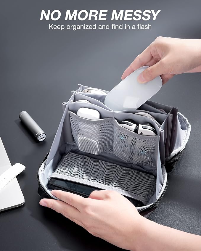 BAGSMART Electronics Organizer Pouch, Travel Tech Organizer Bag for Travel Essentials, Cord Organizer Bag as Travel Accessories for Men Women, Portable Charger Organizer with Handle, Black