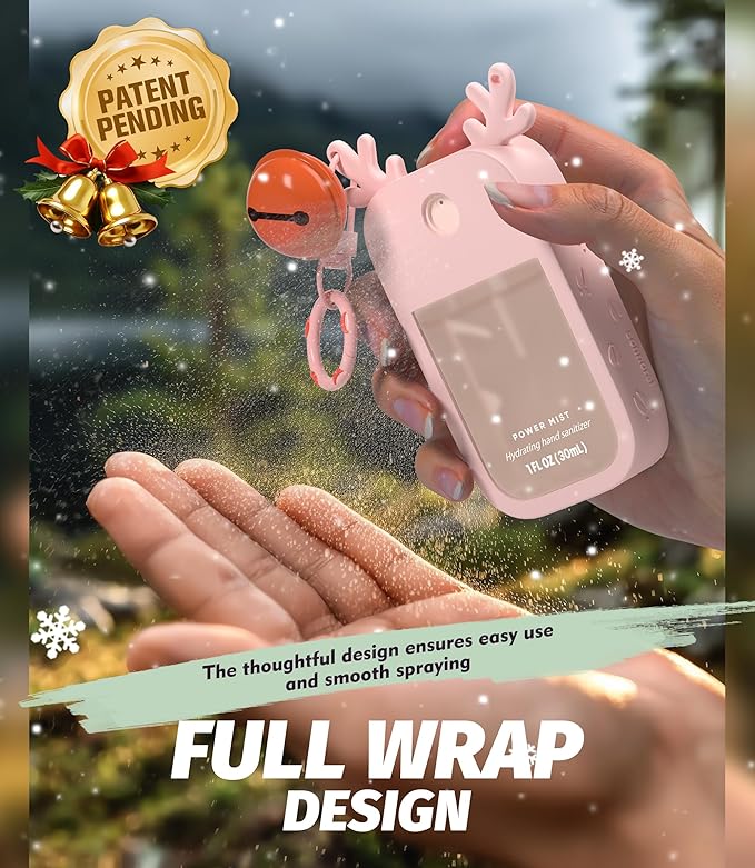 Sonnorel 2 Pack Elk Silicone Case Compatible with Touchland Hand Sanitizer Spray (Fit for 1 FL OZ/30 mL Ver), Portable keychain, Small Bell, Cute Deer Antlers (Pink,Purple)
