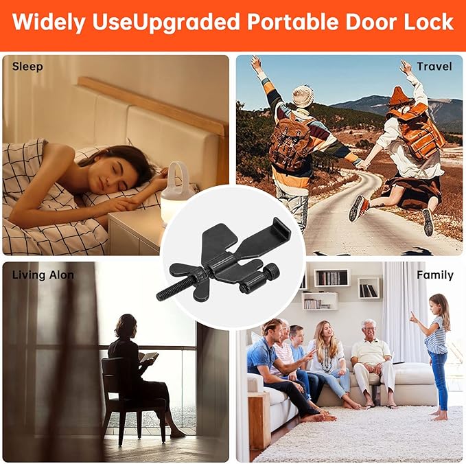2 PCS Portable Door Lock Upgraded,Heavy Duty Adjustable Portable Door Lock for Travel, Portable Security Door Locks Devices for Home,Hotel,Dorm,Additional Security and Safety