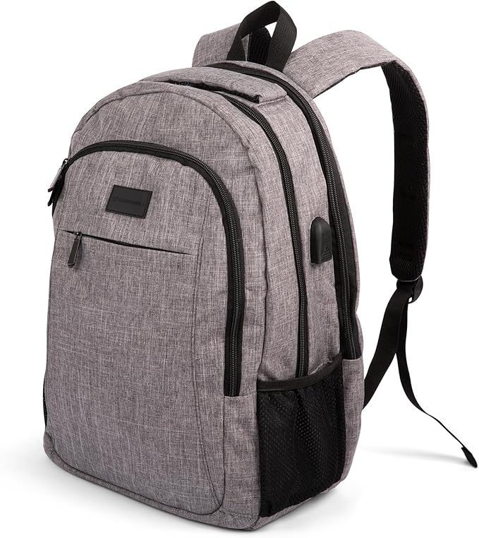 (Not Made In China) Travel Laptop Backpack, Anti-Theft Pocket, Slim Bookbag For College School Business, Holds 15.6 Inch Computer, USB Charging Port