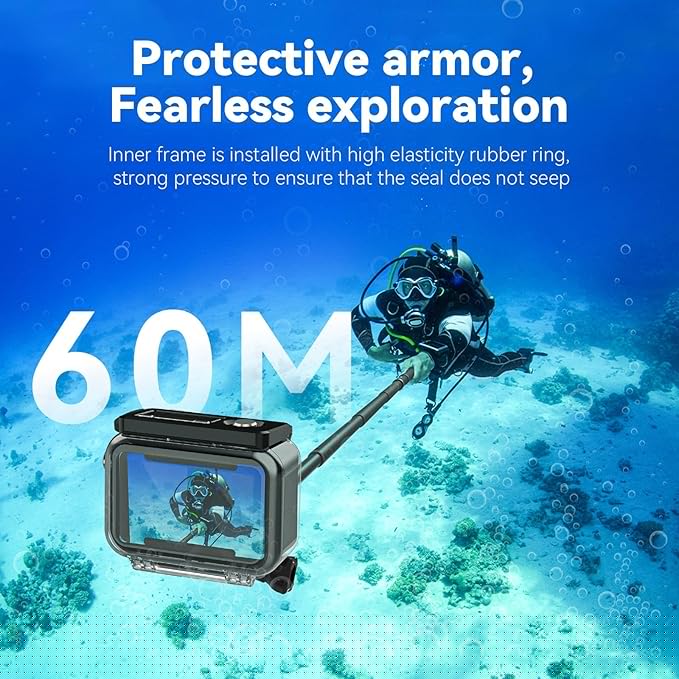 TELESIN Waterproof Case for DJI Action 5 Pro Action 4/3 Camera, with Anti-Fog Underwater Housing Shell Cage Supports 60M/196FT Deep Diving Scuba Snorkeling Swimming with Quick Release Screw