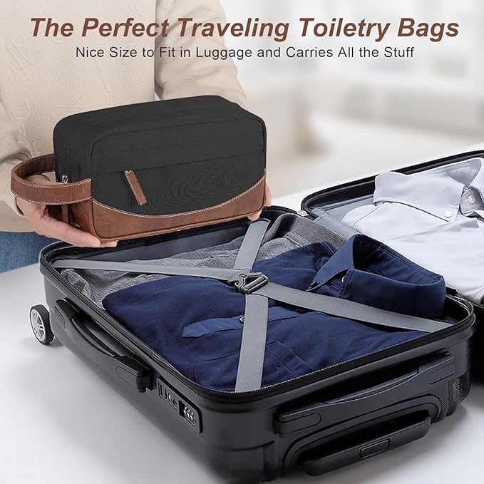 Travel Toiletry Bag for Men, Hanging Toiletry Organizer, Water Resistant Shaving Kit with Large Capacity for Travel Accessories (Black, Medium)