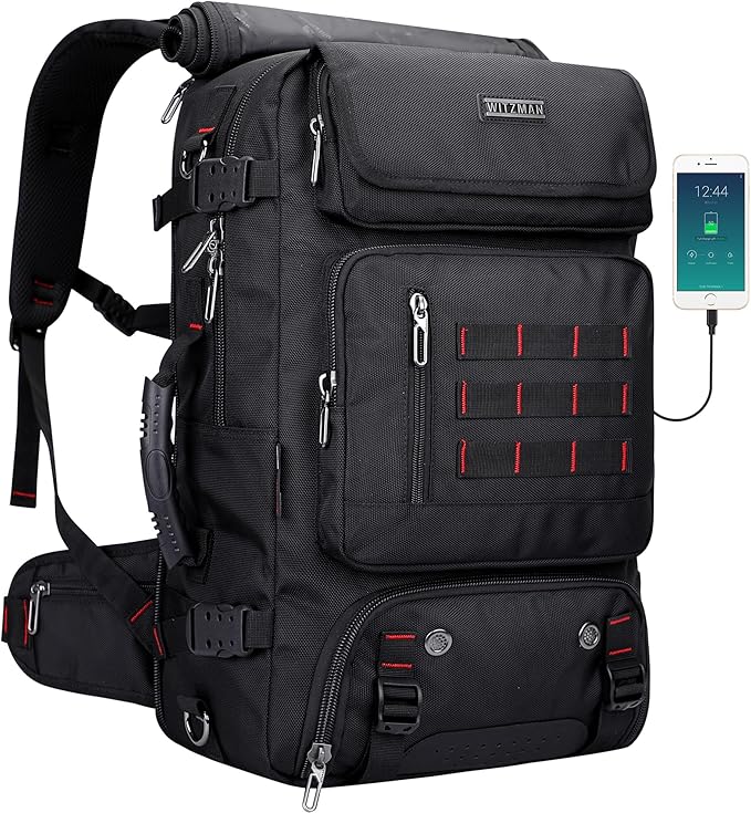 WITZMAN Carry on Travel Backpack for Men Women Airline Approved Convertible Nylon Duffle Backpack Luggage Bag (B682 Black)