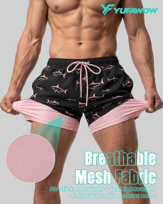 7 Inch Men Swim Trunks with Compression Breathable Liner Quick Dry Zipper Pockets for Pool Board Beach Cruise