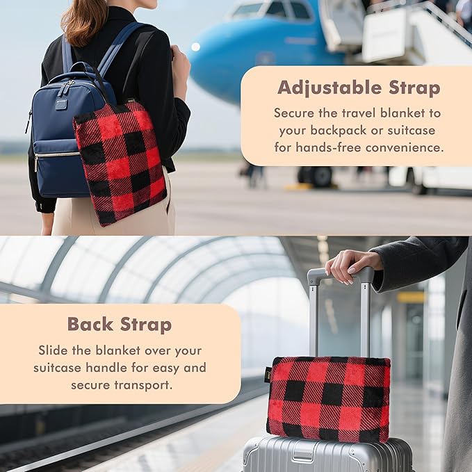 Tirrinia Travel Portable Blanket with Feet Pocket Airplane Office Poncho 4 in 1 Zippered Front Pocket Premium Cozy Fleece Blankets with Built-in Bag