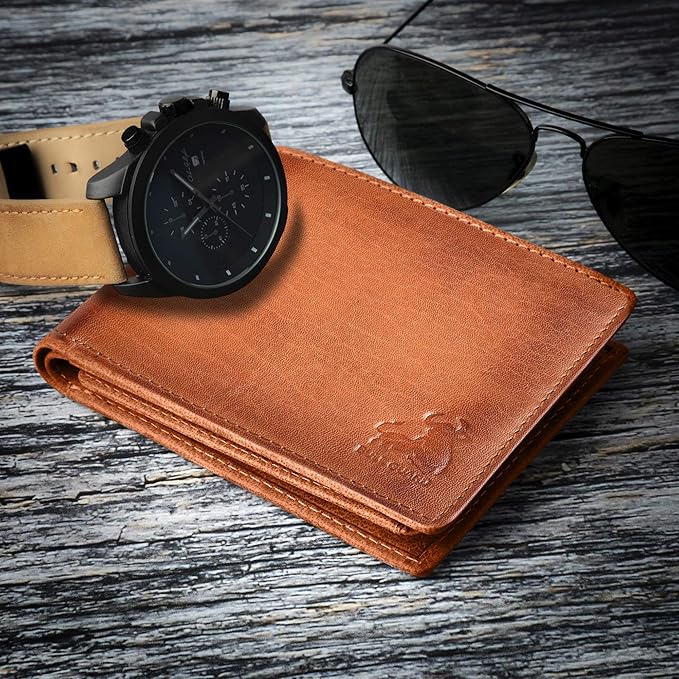BULL GUARD RFID Blocking Bifold Wallets for Men, Brown Full Grain Leather Credit Card Wallet with 2 ID Windows Premium Security and High Capacity | RFID Blocking, Credit Card Wallet, with 2 ID Windows, Premium Security, High Capacity
