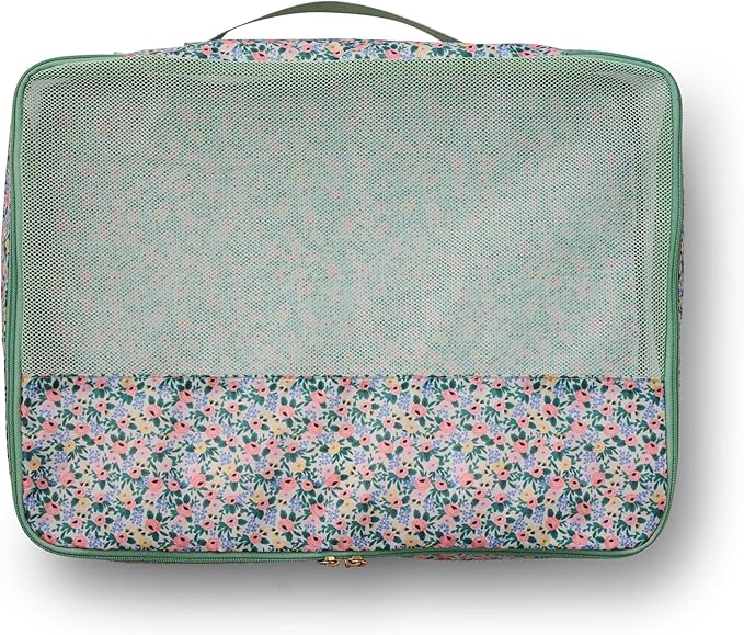 RIFLE PAPER CO. Soft Sided Packing Cubes Set of 3. Includes Small, Medium, Large and a Laundry Bag, Travel Must Have Accessory, Stylized Pattern, Floral Rosa