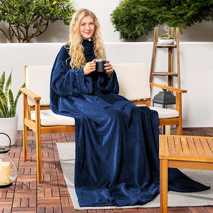 PAVILIA Blanket with Sleeves for Adult Women Men, Soft Warm Wearable Blanket Fleece Wrap Throw, Robe Blanket Gift