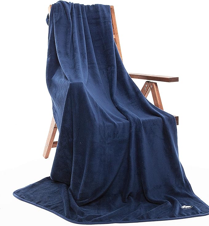 BlueHills Soft Long Travel Blankets 70X48 inches Large Plush Value Pack Set of 2 - Premium Airplane Travel Essential Flight Blanket Throw in a case Compact Plane Travel Gift – Navy Blue and Black