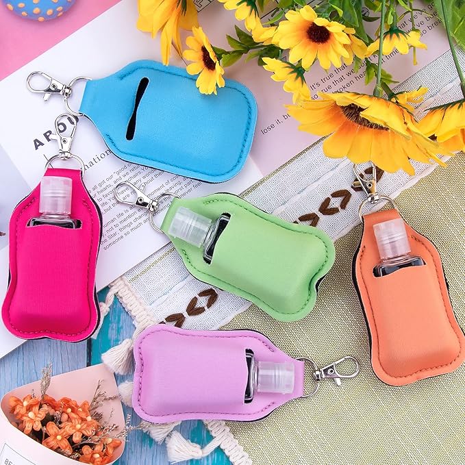 Duufin 40 Pieces Hand Sanitizer Keychain Holders Set with 20 Pieces Hand Sanitizer Holder and 20 Pieces Empty Travel Bottles