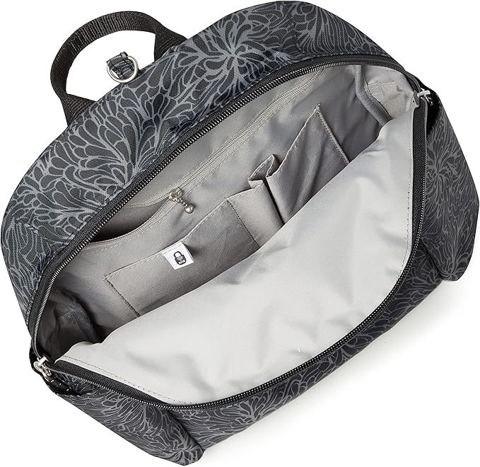 Baggallini Securtex® Anti-theft Vacation Travel Backpack 10x13 Slash-Resistant Nylon Daypack w/RFID, Midnight Blossom