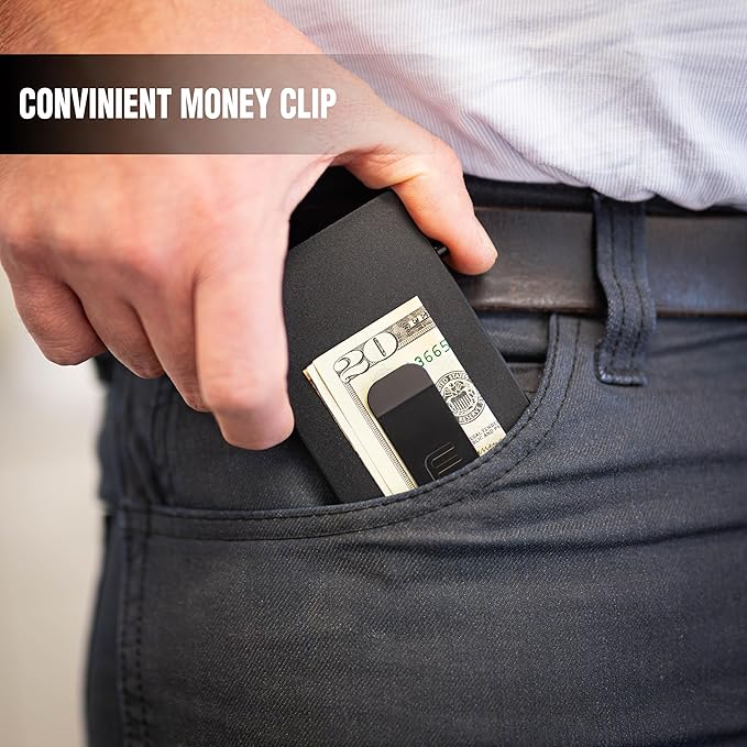 Faraday Wallet - RFID Blocking | Aluminum Credit Card Holder | Slim Minimalist Wallet | Locking Button Release | MagSafe Compatible | Money Clip
