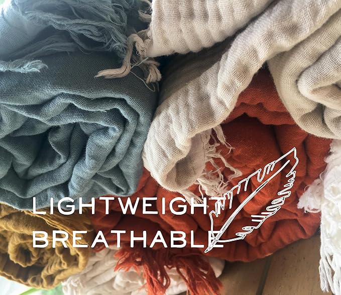 KyraHome Muslin Blankets for Adults, 100% Organic Cotton Blanket Plant Dyed, Breathable Lightweight Gauze Throw Blanket for Couch, All Season, 50"x60" (Slate Blue)