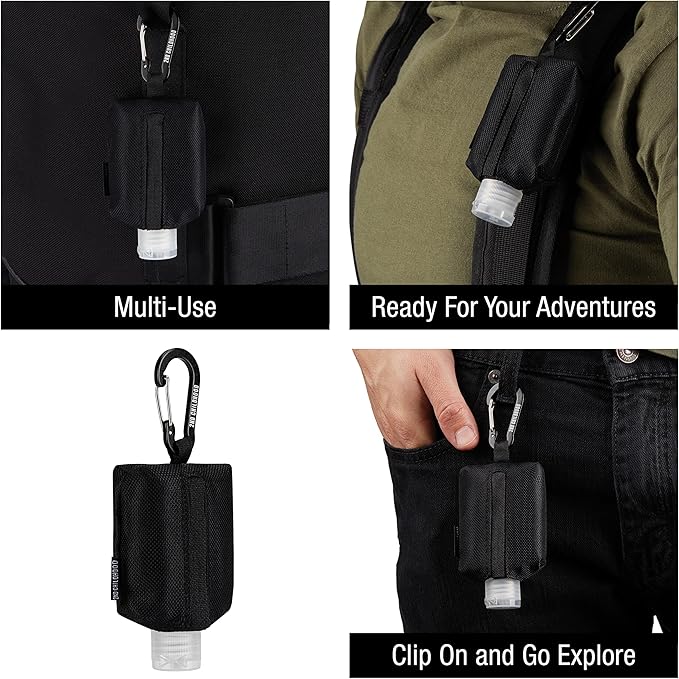 2nd Childhood Travel Hand Sanitizer Keychain – Small Refillable 2 oz Bottle with Clip-On Holder – Portable Sanitizer Case for Purse, Backpack, Gym Bag