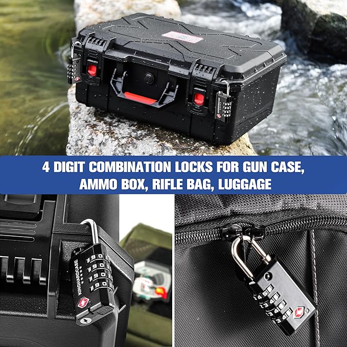 Kinghardcase 2 Pack TSA Approved Gun Locks, 4 Digit Combination Locks for Gun Case, Ammo Box, Rifle Bag, Luggage, Durable Resettable Locks with Locking Hook, Zinc Alloy, Travel Security