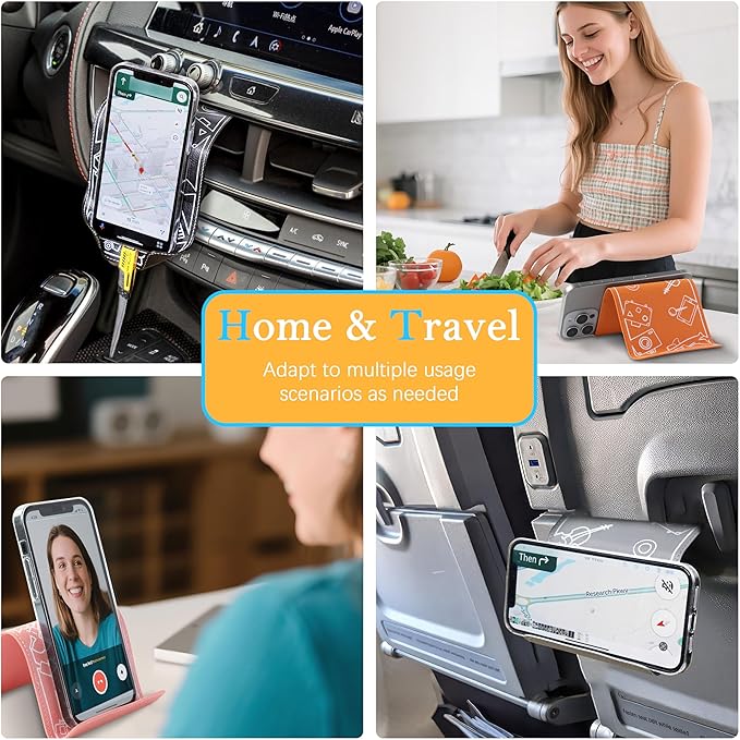 Adjustable Angle Phone Stand Tablet Holder, Sturdy Universal for All Smartphones - Foldable Portable for Desk, Travel, Home, Kitchen, Bed, Treadmill, Airplane, Orange