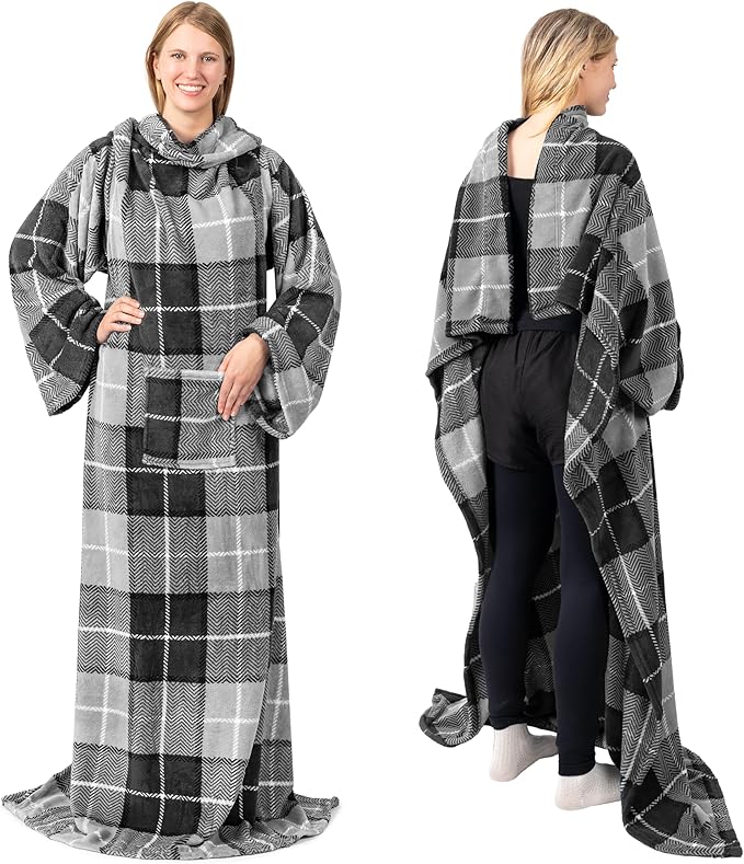 PAVILIA Wearable Blanket with Sleeves for Adult Women Men, Cozy Fleece Warm Wrap Throw with Arms, Gifts for Christmas, Wife