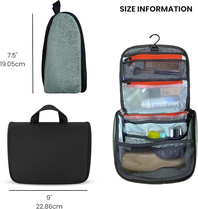 Sherpani Co-Pilot, Travel Toiletry Bag, Hanging Cosmetic Organizer, Water Resistant Makeup Bag, Shower Dopp Kit, Essentials Toiletries for Women, Travel Gift (Sterling)