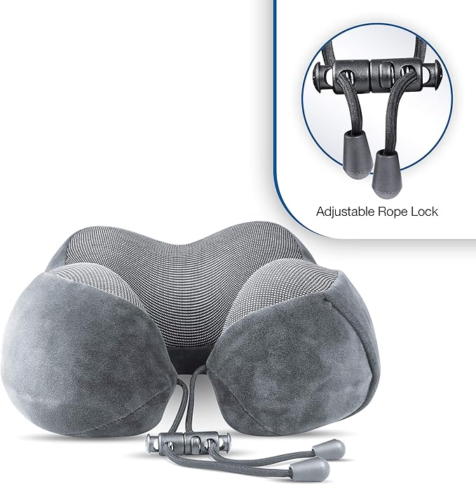 Cloudz Tech Memory Foam Travel Neck Pillow with Blackout Sleep Mask and Ear Plugs - Grey