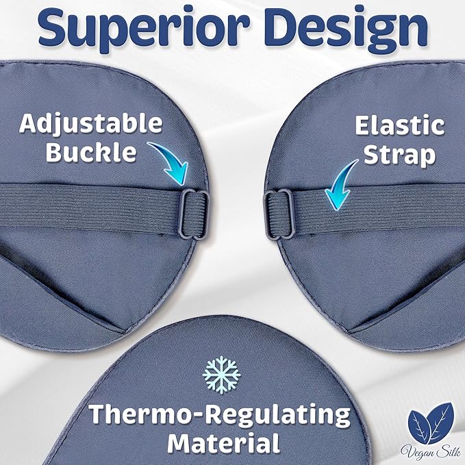 Sleep Mask - Navy Gray, 100% Viscose Derived from Bamboo - Lightweight Eye Mask with Adjustable Strap - Blackout Sleeping Blindfold for Women & Men - Comfortable Light Blocking Eye Cover