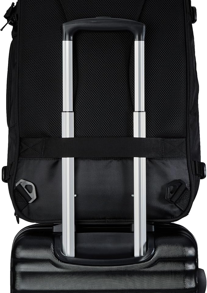 Amazon Basics Travel Backpack, Carry-On with Laptop Compartment, 40L Capacity, Expandable for 10% Extra Space, Convertible Backpack & Shoulder Bag, Multiple Pockets, 15.8"W x 21.5"H x 8.3"D, Black