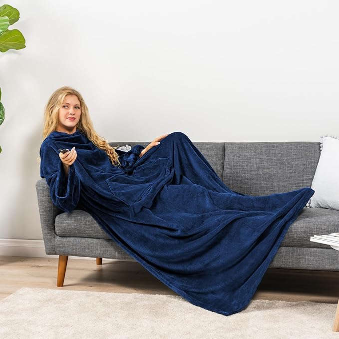 PAVILIA Blanket with Sleeves for Adult Women Men, Soft Warm Wearable Blanket Fleece Wrap Throw, Robe Blanket Gift