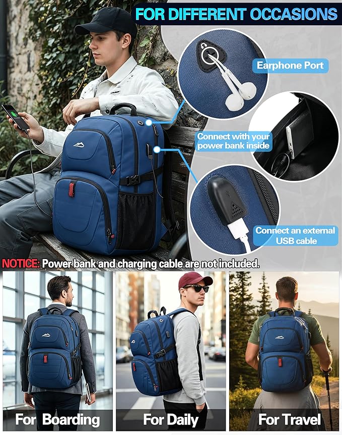 ProEtrade Travel Backpack, Extra Large Laptop Backpack School Business Anti Theft TSA Approved College Work Computer Bag Fits 17 Inch Laptop with USB Charging Port Bookbag for Women Men(Blue)