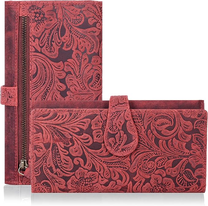 Real Leather Women Wallet Leather with RFID Blocking -Trifold Card Holder Designer Ladies Clutch with ID Window Wallets
