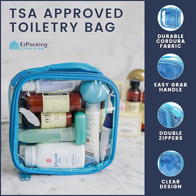EzPacking Clear TSA Approved 3-1-1 Travel Toiletry Bag for Carry On/Quart Size Transparent Liquids Pouch for Airport Security/Reusable See Through Vinyl & PVC Plastic Organizer Men Women (Rose)