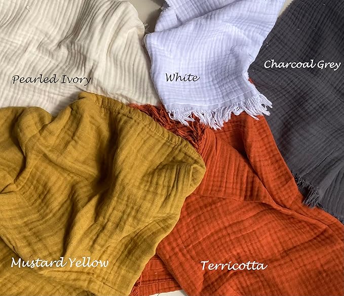 KyraHome 100% Cotton Throw Blankets for Adults, 60"x80" Muslin Blankets for Couch, Picnic, Plant-Dyed, Lightweight Breathable Blanket, All Season, (Terracotta/Burnt Orange)