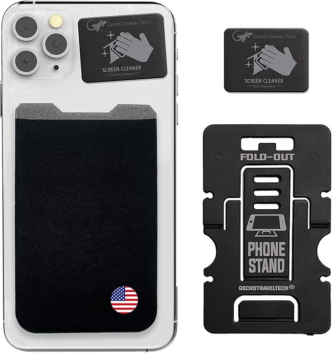 Phone Wallet - Adhesive Card Holder - Cell Phone Pouch - Stick on Lycra Pocket by Gecko - Carry Credit Cards and Cash